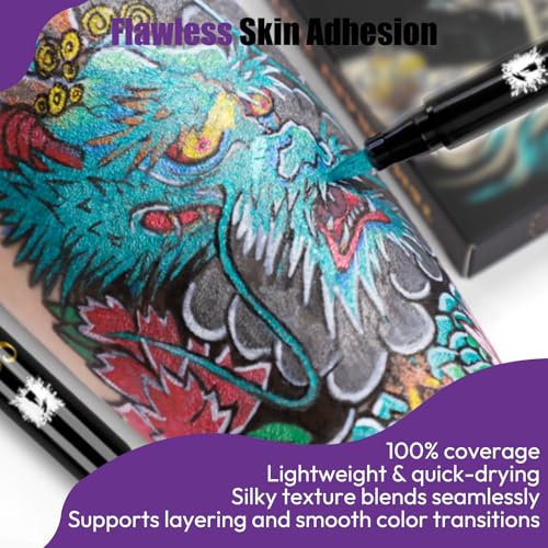 Joyeee Metallic Temporary Tattoo Markers 10 Colors with 139 Stencils