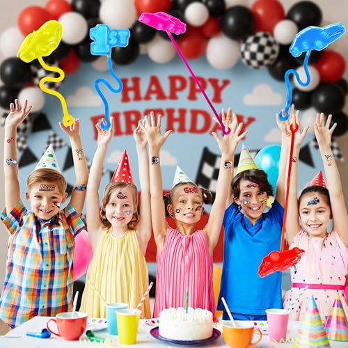 48PCS Race Car Party Favors - 24PCS Temporary Tattoos & 24PCS Stick Hands - Perfect Birthday Party Supplies, Goodie Bag Stuffers, Treasure Box Toys, Classroom Prizes, and Student Gifts