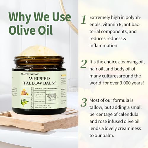 Beef Tallow Face Moisturizer - Tallow and Honey Balm with Orange Blossom, Intensely Hydrating for Dry Skin, Natural Whipped Cream for Face & Body, in Glass Jar, 4.23 oz (120g)