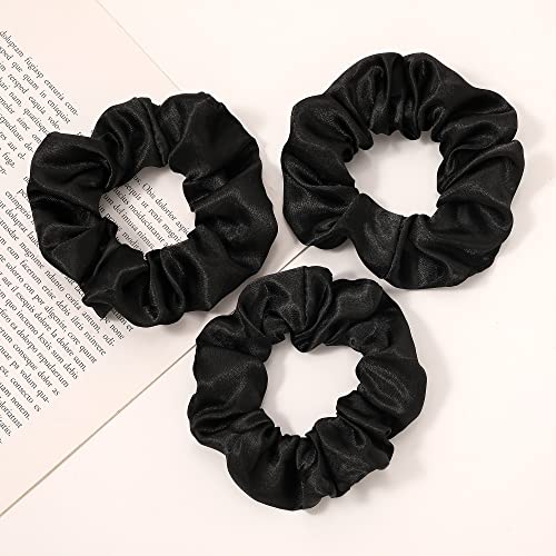 Ivyu Black Silk Satin Scrunchies - Pack of 6, 8 Pieces (2 Free) Hair