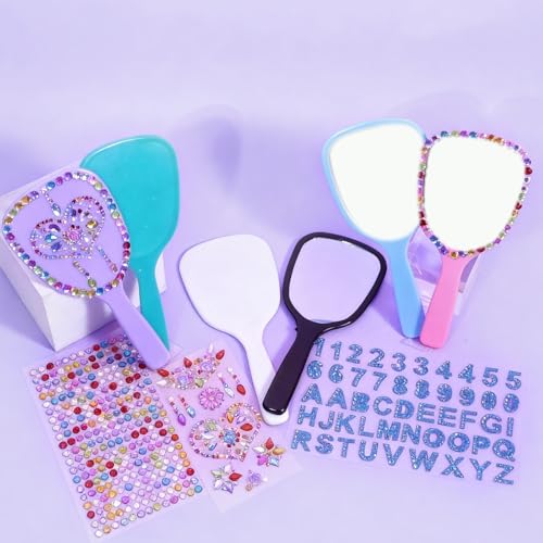 Handheld Mirrors with Gem Stickers - 6 Pack DIY Craft Kit