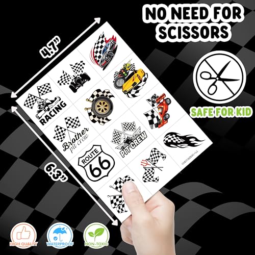 96 PCS Race Car Temporary Tattoos for Kids Party Favors