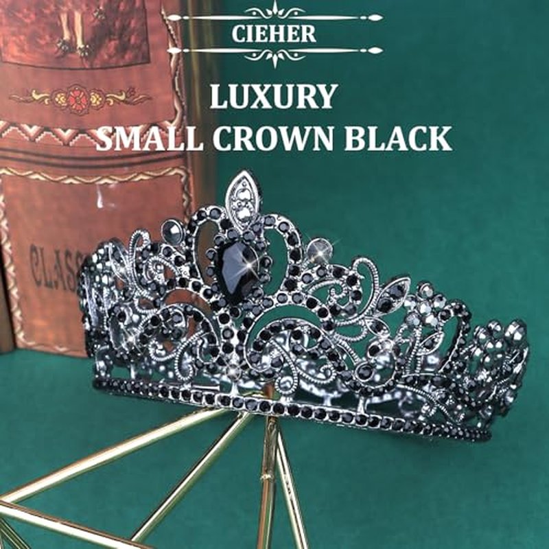 CIEHER Black Crown Cake Topper for Girls - 1.96" Tiara Decoration