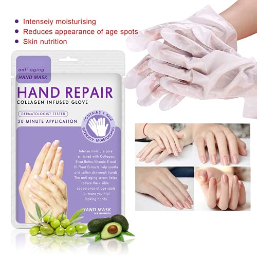 Collagen Moisturizing Hand Mask Gloves for Dry Cracked Hands - 5 Pairs