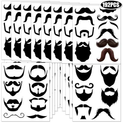 Mustache Temporary Tattoos - 192 Pack, 24 Sheets