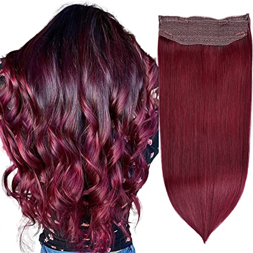 Halo Hair Extensions Real Human Hair - Straight&Invisible Red Halo Extensions Human Hair 14inch 70g