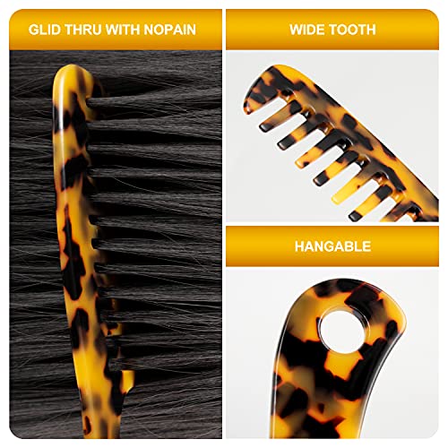 Large Wide Tooth Hair Comb, LADYAMZ [Tortoise Shell] Cellulose Acetate Round Tooth Comb for Straight/Curly Hair,Short/Long Hair Women Men or Kids, Easy Detangling Wet or Dry, Anti-static (Brown)