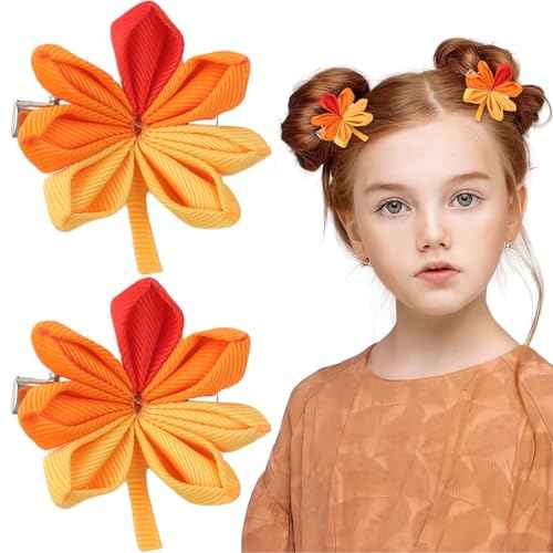 Fall Hair Clips for Girls Women, Fall Thanksgiving Nail Accessories, 2pcs Cute Maple Leaf Hair Clips, Mixed Color Polyester Hair Accessories for Girls and Women, Thanksgiving Hair Barrettes