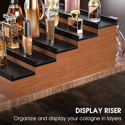 Sephyroth Cologne Organizer 5 Tier of Elegant Bamboo Perfume Organizer for Men with Hidden Storage and Practical Drawer, Perfect for Cologne Display & Gift (5T-WalnutBlack)