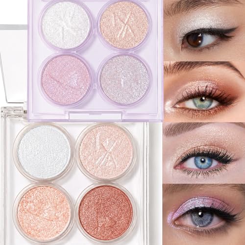 4-Color Glitter Eyeshadow Palette Set - Long-Lasting Shimmer