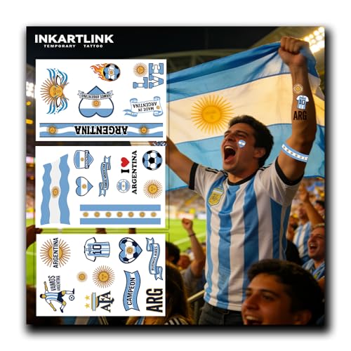 INKARTLINK 3 Sheets Argentina Flag Temporary Tattoos Waterproof & Realistic