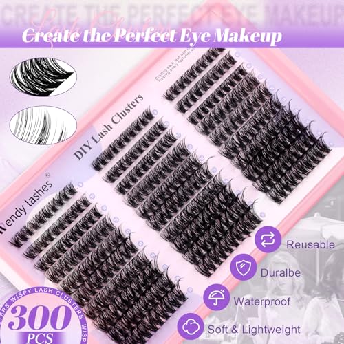 Lash Clusters 60D 300PCS Volume Cluter Eyalshes 9-16mm Wispy Eyelash Clusters Lashes D Curl DIY Lash Exyension Soft Individual Lashes Clusters By WENDY LASHES