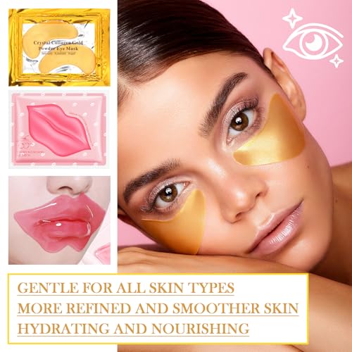 Lip & Eye Mask Set - 30 Hydrating Gold Eye Patches & Pink Lip Masks