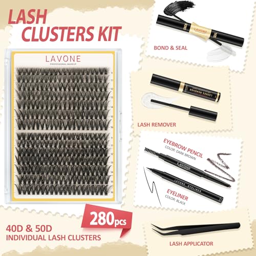 LAVONE DIY Lash Clusters Kit - 280pcs D Curl Eyelash Extensions