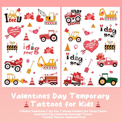 I Dig You Valentine's Day Temporary Tattoos, 4 Sheets