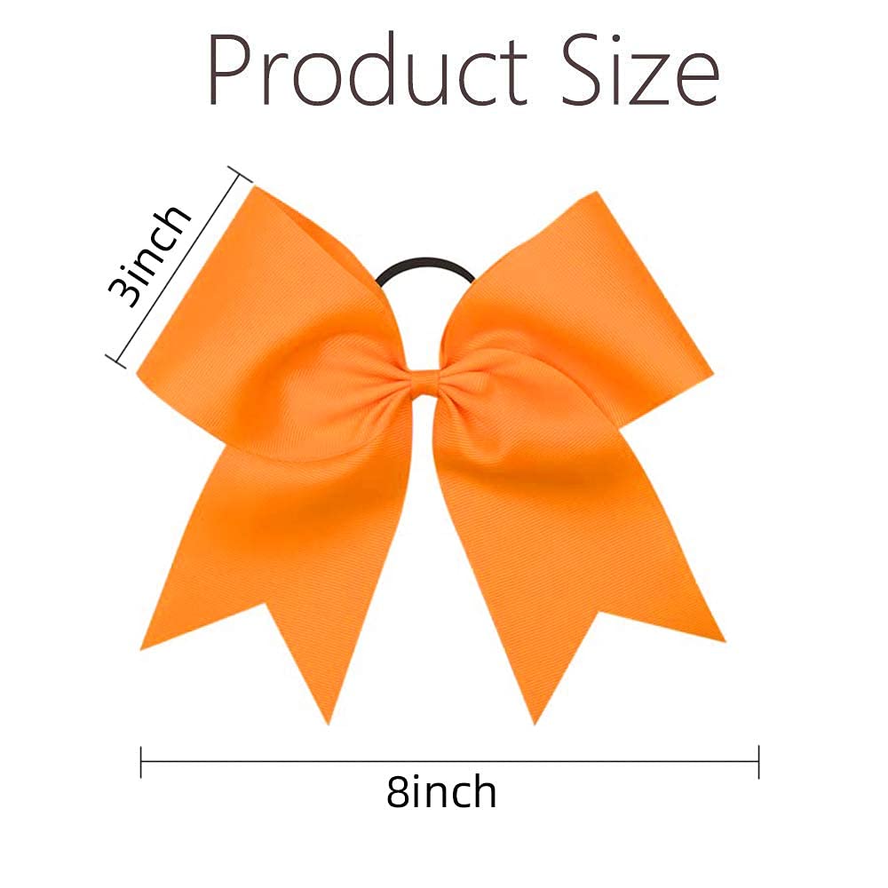 16PCS 8" Large Cheer Hair Bows Ponytail Holder Elastic Band Handmade for Cheerleading Teen Girls College Sports (16 Pcs) (Orange)