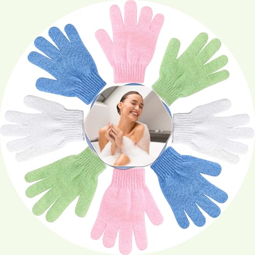 Exfoliating Shower Gloves, 4 Pairs Double-Sided Body Scrub