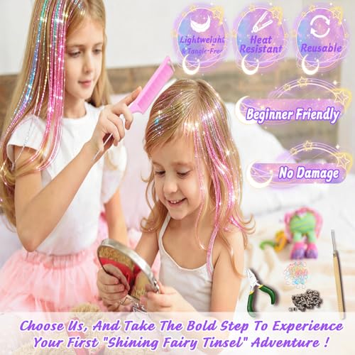Hair Tinsel Kit 16 Colors 6800 Strands 48 Inch Heat Resistant