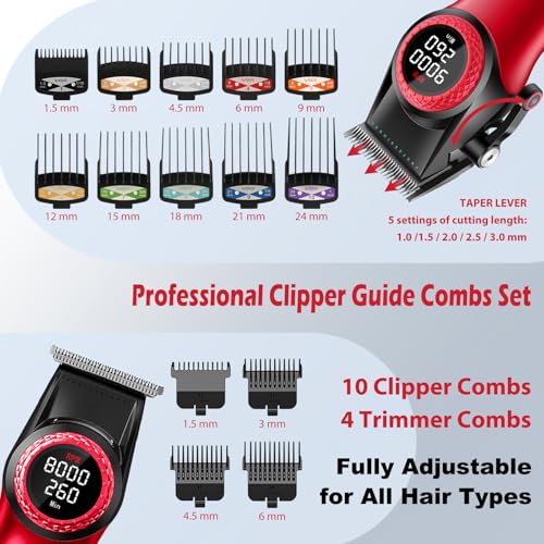 VGR Professional Hair Clipper & Trimmer Set, Cordless Barber Clippers with DLC Blade
