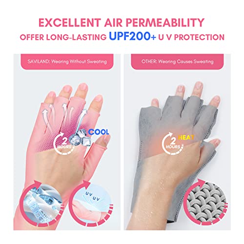 SAVILAND UPF 200+ UV Protection Gloves for Gel Manicures - Pink (One Size)