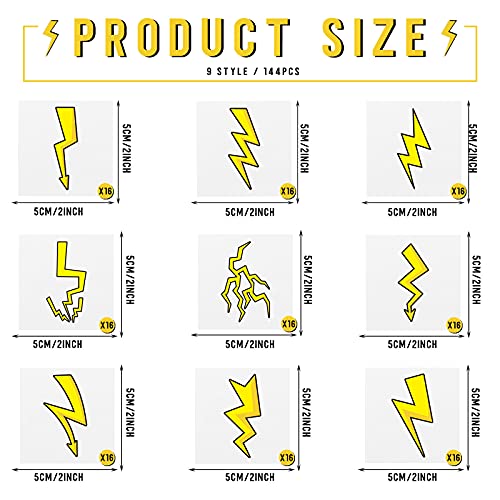 Leelosp 144 Pieces Halloween Lighting Bolt Tattoos Lightning Bolt Stickers Hand Temporary Tattoos Accessories Apparel Accessories for Birthday Party Favor Decorations, 9 Styles