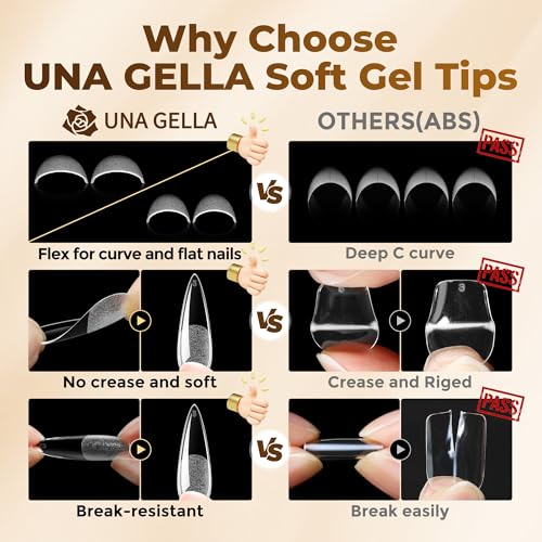 UNA GELLA Long Stiletto Gel Nail Tips 504PCS Full Cover Pre-Etched – 12 Sizes