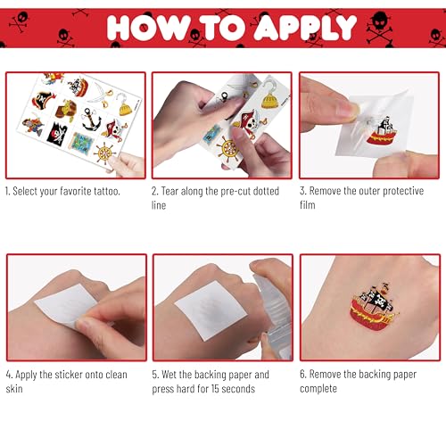 Pirate Ship Temporary Tattoos for Kids - 96 PCS Party Favors