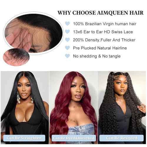 13x6 Lace Front Wigs Human Hair 200 Density Body Wave Lace Front Wigs Human Hair Pre Plucked 12A Glueless Wigs for Women HD Lace Frontal Wigs Natural Color 34 Inch