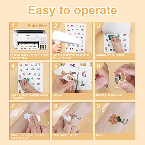 Printable Temporary Tattoo Paper for Inkjet Printer, 5 Sheets