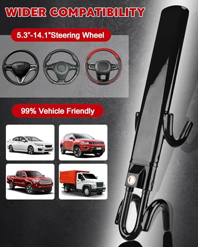 Tevlaphee Steering Wheel Lock Anti-Theft Car Device Heavy Duty Security Car Lock Antitheft Locking Devices Great Deterrent Adjustable Car Wheel Lock Anti Theft for Vehicle Truck with 3 Keys(Black)