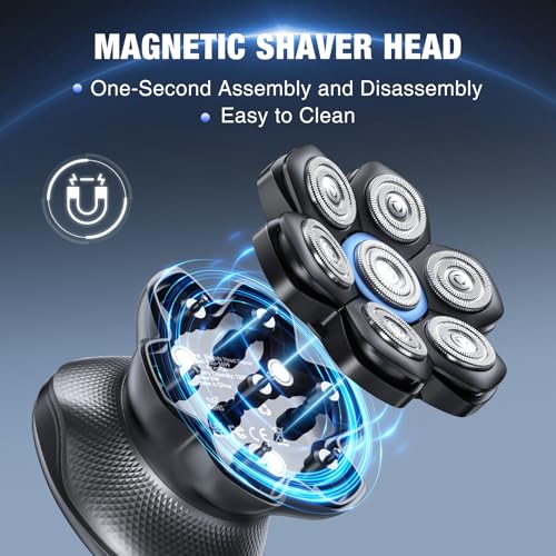 7D Head Shavers for Bald Men - 2026 New Dual Speed Electric Shaver, Bald Head Shaver with Magnetic Shaver Head IPX6 Waterproof Wet/Dry Use Shaving Balding Clipper LED Display Cordless Head Razor Gray