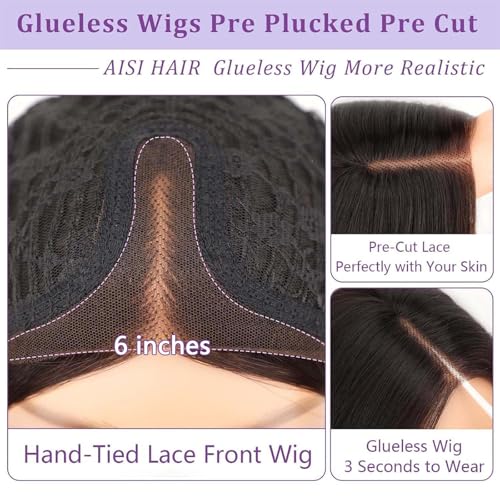 AISI HAIR 14-Inch Natural Black Wavy Bob Wig – Heat-Resistant