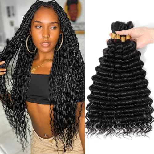 Urbeauty Human Braiding Hair Deep Wave Bulk Human Hair for Braiding, Curly Human Hair for Boho Knotless Braids, Boho Box Braids/Locs/Twist Goddess Gypsy 100% Unprocessed Virgin Human Hair 18 Inch