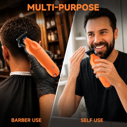 KEMEI 2099 Cordless Hair Trimmer for Men - Orange, Rechargeable, Precision Grooming