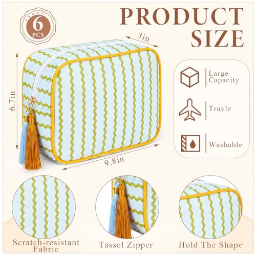 Kacctyen 6 Pack Striped Makeup Bags - Travel Cosmetic Pouches