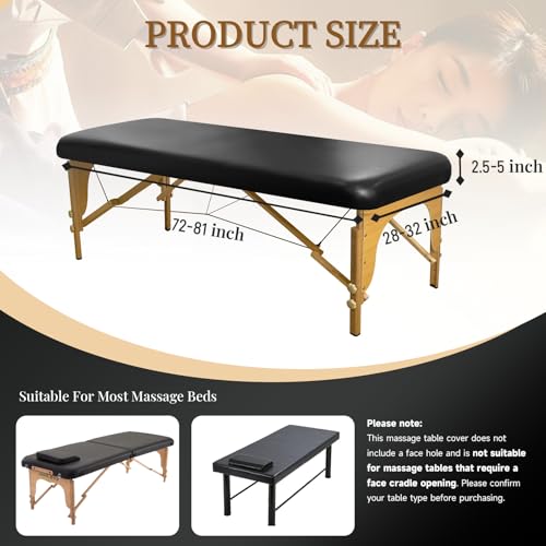 Leather Massage Table Cover Wipeable Covers for Massage Table Waterproof Vinyl Replacement Bed Cover Protector for Lash/Spa (Black, 1)