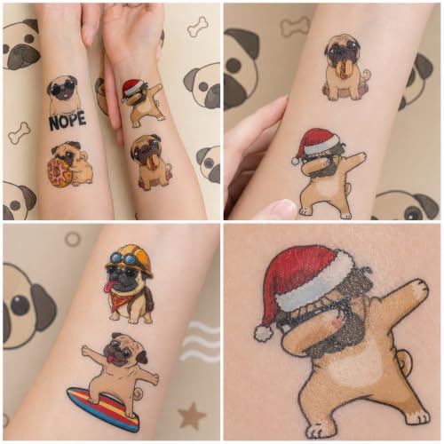 96 Pcs Pug Temporary Tattoos for Kids - Party Favors