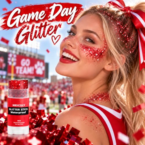 MEICOLY Red Hair Glitter Stick for Face Body & Hair Makeup, Waterproof Shimmer
