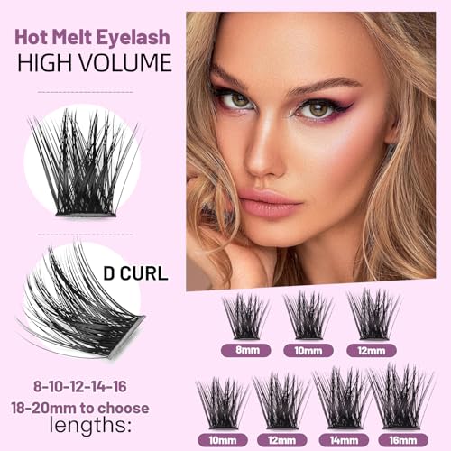 96pcs D Curl Cluster Lash Extensions 12mm - Wide Stem Volume