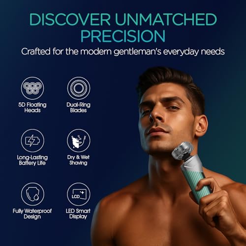 VOYOR Electric Razor for Men - 5D Floating Shavers for Men Magnetic Electric Shaver Rechargeable Face Shaver LED Display Wet Dry Shaving IPX6 Waterproof Mens Rotary Razor TX500 (Green)