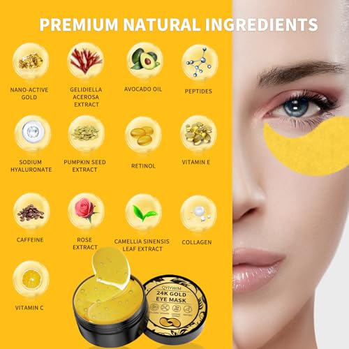 Qyiywim 7.1oz Gold Under Eye Patches for Dark Circles & Puffiness - Luxurious 24K Eye Masks for Men & Women