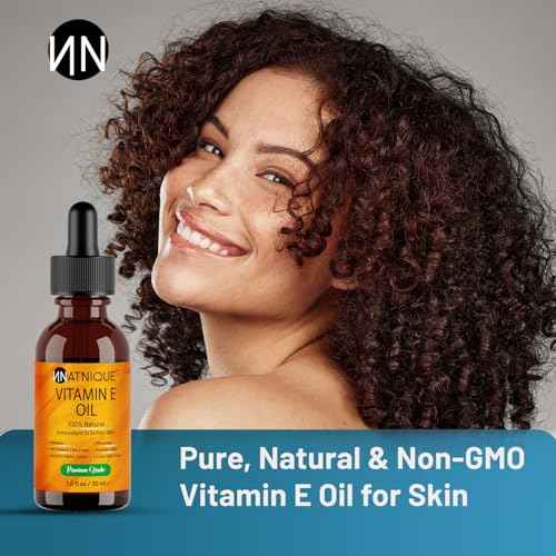 Natnique Vitamin E Oil 1 oz ? Natural D-Alpha Tocopherol for Face, Skin, Hair & Nails ? Pure, Non-GMO Moisturizer for Scars, Stretch Marks & Dry Skin ? Cold-Pressed Carrier Oil for Body & Beauty Care
