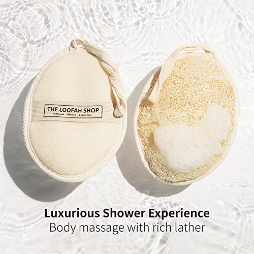 Bath Loofah Sponge, Exfoliating Body Scrubber, Shower Luffa for Men, Women and Kids Made of Eco-Friendly Natural Egyptian Loofah with Cotton Travel Pouch, 7" x 5.25" (2pack 4pcs)