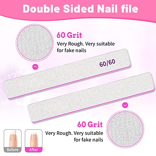 12pcs Nail Files 60 Grit, BLESWIN 60/60 Grit Nail Files, Jumbo Nail Files for Acrylic Nail, Double-Sided Emery Board Nail Filer for Manicure, Pedicure, and Acrylic Nails