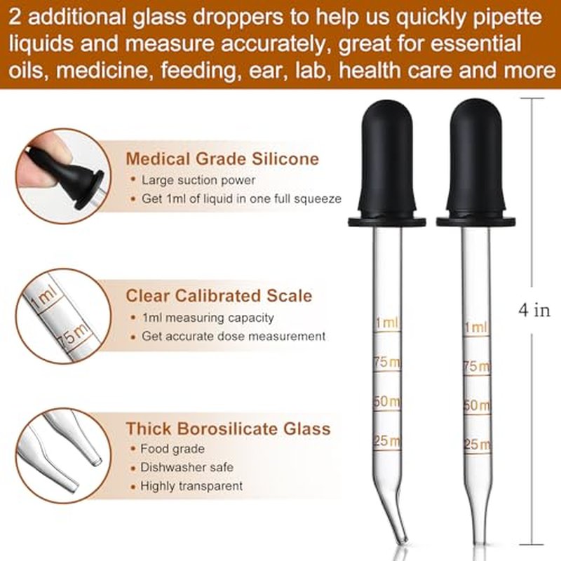 4 Pack 1oz Amber Glass Dropper Bottles - 30ml Dark Brown Tincture Bottles for Essential Oils