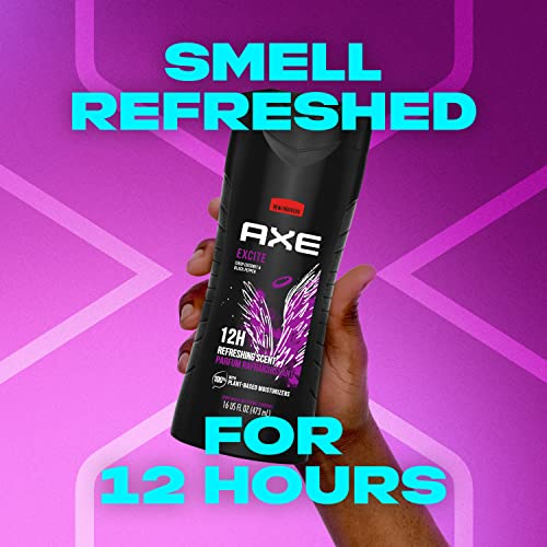 AXE Body Wash 12h Refreshing Scent Excite Crisp Coconut & Black Pepper Men's Body Wash with 100% Plant-Based Moisturizers 16 oz,(Pack of 8)