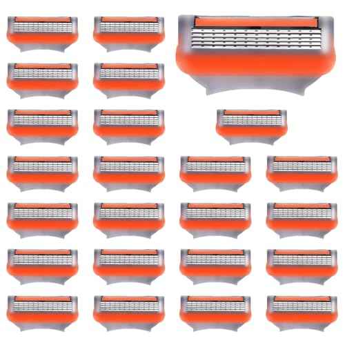 24 Pack Razor Blade Refills Compatible with Fusion 5 Razor ? 5-Layer Precision Anti-Friction Blades for Manual Wet Shaving ? Pivoting Head Design for Smooth, Close & Comfortable Shave (24)