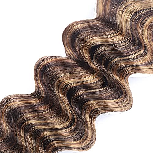Freiuoke P427 Blonde Deep Wave Human Hair Extensions 14 Inch 3 Bundles Light Honey Blonde