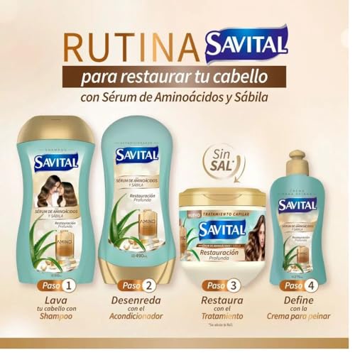 Savital Hair Care Set with Shampoo, Conditioner, Treatment & Styling Cream – Collagen & Aloe Vera for Damaged Hair Repair