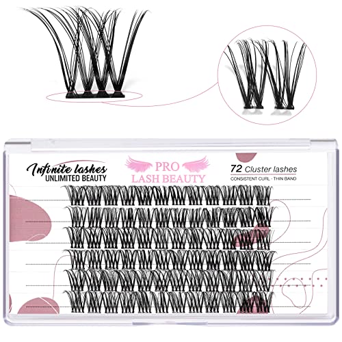 Cluster Lashes 72 Pcs Lash Clusters DIY Eyelash Extension Individual Lashes Thin Band Easy to Apply at home Lashes Crush D-16mm